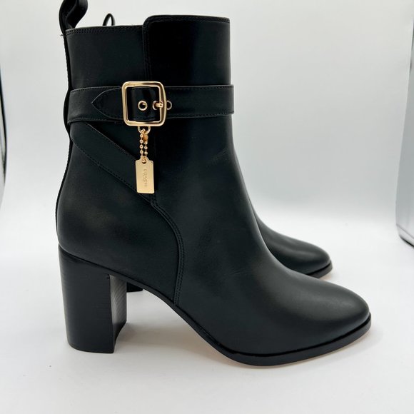 COACH Olivia Leather Black Ankle Booties - Picture 2 of 15